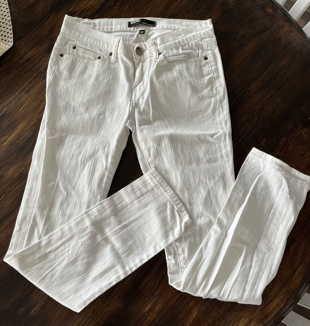5BDG Urban Outfitters Sz 27 MOM Mid Rise Seam Ankle Stretch Skinny Jeans White